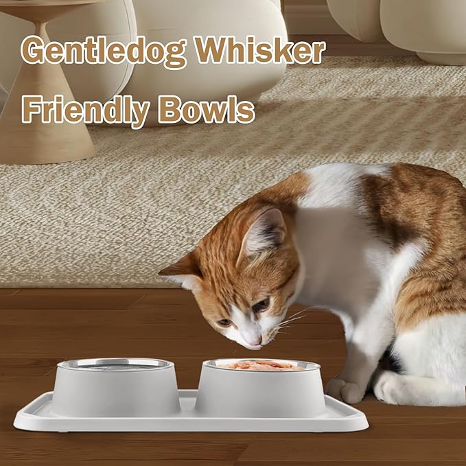 Cat Bowls for Food and Water, Premium Removable Stainless Steel Double Bowls with Non-Slip Bottom & Elevated Stand for Pet and Small Dogs,Upgrade Non-Spill Cat Food Feeder (Light Grey)