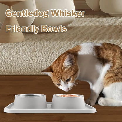 Cat Bowls for Food and Water, Premium Removable Stainless Steel Double Bowls with Non-Slip Bottom & Elevated Stand for Pet and Small Dogs,Upgrade Non-Spill Cat Food Feeder (Light Grey)