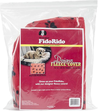 FidoRido Dog Car Seat Cover Machine Washable Replacement Fleece Cover, Comfortable & Durable, for Cars & SUVs, Seat Protector for Dogs, Vacation and Travel Essential, Red with Black Paw Prints