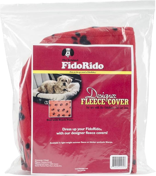 FidoRido Dog Car Seat Cover Machine Washable Replacement Fleece Cover, Comfortable & Durable, for Cars & SUVs, Seat Protector for Dogs, Vacation and Travel Essential, Red with Black Paw Prints
