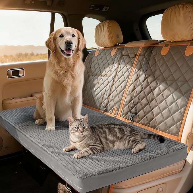 Dog Bed Mat for Car Backseat, Non-Slip Waterproof Car Seat Mat for Dogs & Pets with 2-Inch Thick Foam & Easy Clean Dog Pad Cover Suitable for Travel, Camp, Home (23.5x51in, Grey)