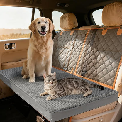 Dog Bed Mat for Car Backseat, Non-Slip Waterproof Car Seat Mat for Dogs & Pets with 2-Inch Thick Foam & Easy Clean Dog Pad Cover Suitable for Travel, Camp, Home (23.5x51in, Grey)
