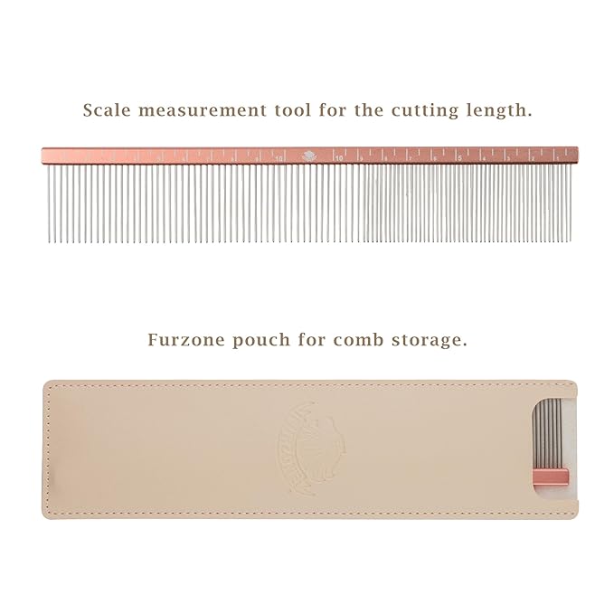 Furzone 2-in-1 Metal Comb for Dogs, Mikra Greyhound Comb (Fine & Medium), 101 Stainless Steel Pins Dog Comb, Aluminum 22cm Handle, Lightweight, Gentle Combing, Face/Head Fur Tangle Free