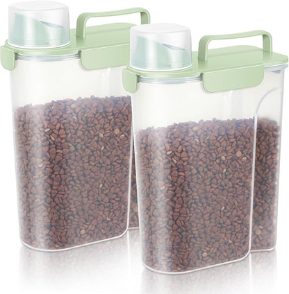 5-7Lbs Dog Cat Food Storage Container with Upgraded Large Nozzle BPA-free, 4 Snap Seals Plastic Pet Food Storage Containers with Handles (light Green x 2, 5L-2pack)