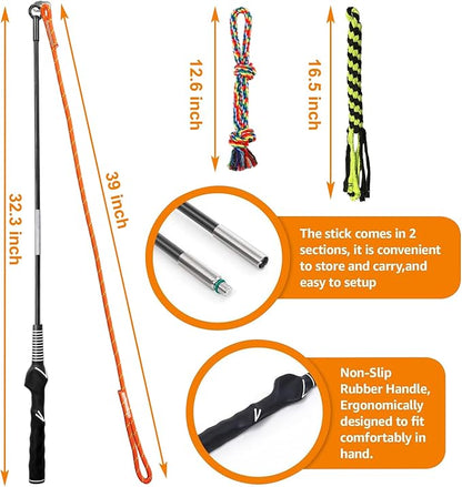 Flirt Pole for Dogs, Interactive Dog Teaser Toy to Tug of War Outdoor Exercise & Training, Durable Teaser Wand with Lure Rope Chewing Tail Chasing Toy