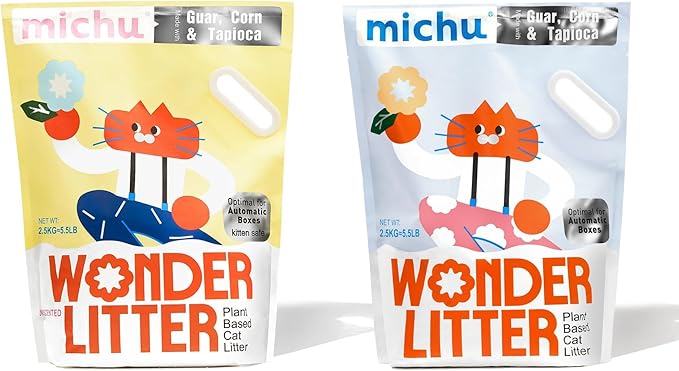 Michu Wonder Litter - Plant-Based & Automatic-Box Friendly 5.5lb/88oz (Lemon Tea + Unscented, 2 Pack)