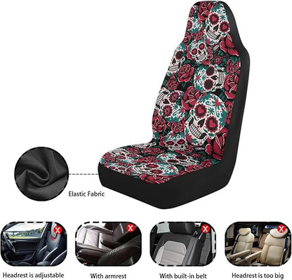 Dreaweet Halloween Car Seat Covers Front Seats Only Goth Car Accessories 2 Piece Red Rose Skull Front Car Seat Cover Washable Universal Fit Most Cars SUV Sedan Trucks