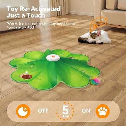 FEELNEEDY Rechargeable Cat Toys, 2 in 1 Hide and Seek Game Interactive Cat Toy, Movable LED Red Dot, Moving Concealed Feathers, Durable Exercise Toys for Indoor Cats, Bored Adult Cats Wand Toy