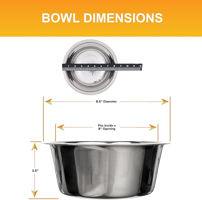 Neater Pet Brands 9 Cup (72 oz.) Stainless Steel Dog Bowls, Set of 2 Neater Feeder Replacement Bowls (Large Deluxe Model), Dog Food Bowl or Water Bowl, Dishwasher Safe Metal Dish for Large Dogs