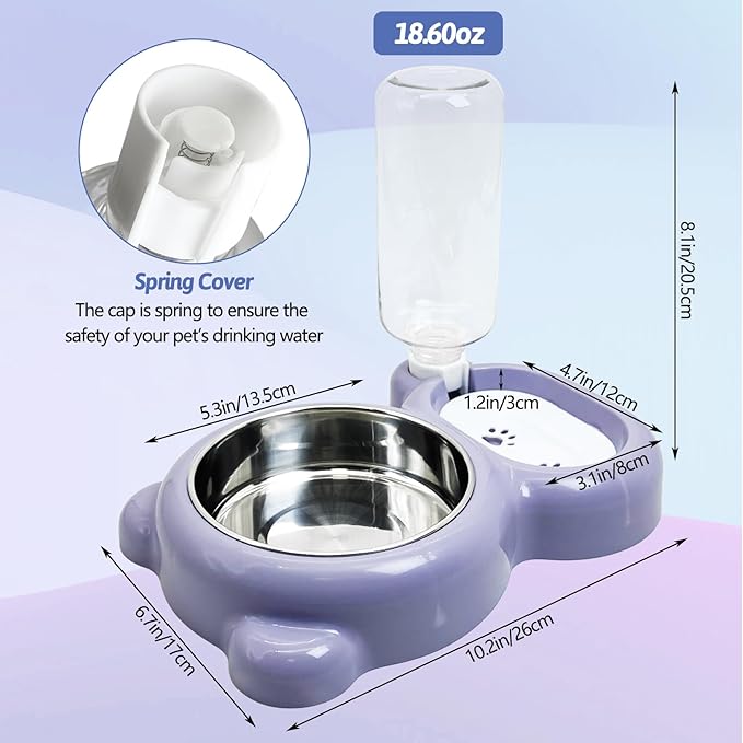 Tfwadmx Double Rabbit Bowls Cat Automatic Feeder with Gravity Water Bottle No Spill Detachable Dog Stainless Steel Bowl Set for Bunny Puppy Kitty Kitten Ferret Squirrel