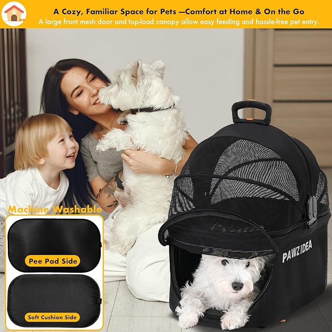 PAWZIDEA Portable Small Dog Crate for Car Travel up 33lbs, Enclosed Dog Car Seat Soft-Sided, Escape-Proof Reversible No-Zip Canopy, Foldable Pet Carrier Seatbelt for Small Medium Puppies & Cats Kennel