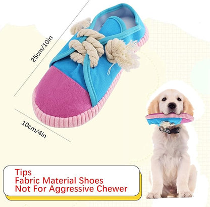 Vocheer Durable Dog Chew Toy - Interactive Squeaky Shoe Toy for Puppy to Medium Dogs, Machine Washable (Blue)