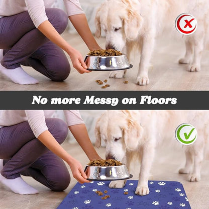 Dog Food Mat, Absorbent Water Bowl Mats Cat Pet Feeding Placemats Dark Blue 12 * 20 inch