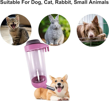 Dog Crate Water Bottle - 17 oz No Drip Kennel Pet Water Dispenser, Easy-to-Use Cage Water Bottle for Dogs, Cats, Small Animals, 500ML, Pink