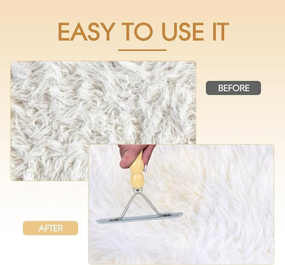 Metal Handheld Carpet Rake for Fluffy Plush, Pet Hair Removal Tool, Reusable Cat & Dog Hair Remover Comb, Brush Scraper Broom for Shag Rugs, Home Cleaning - Efficient Pet Hair Pickup