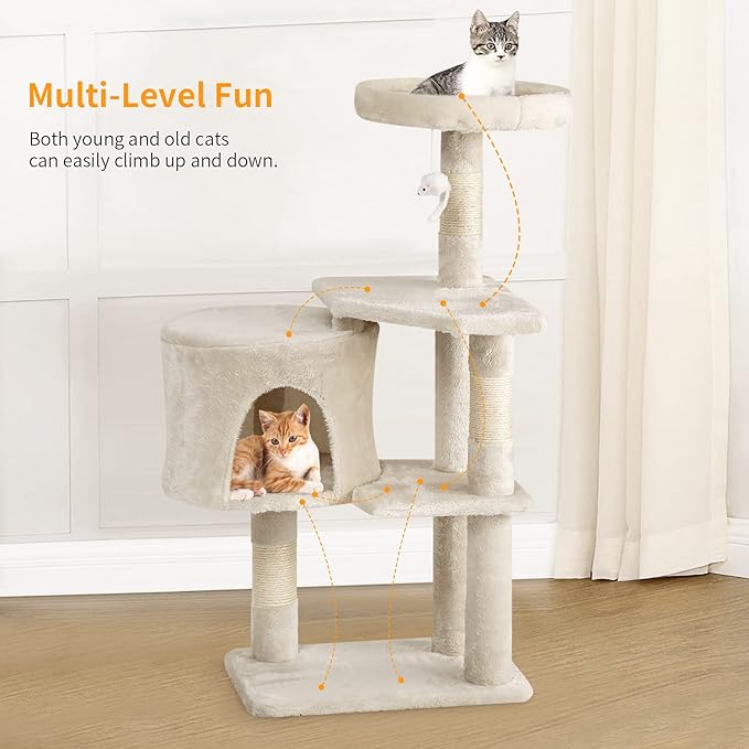 BestPet | 36" Cat Tree Tower | Beige | Sturdy Multi-Level Cat Tree with Plush Condo, Cozy Perch, Sisal Scratching Posts, Hanging Toy and Stable Frame | Easy Assembly | for Kittens & Adult Cats