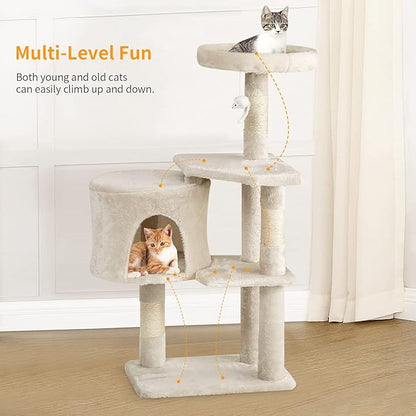 BestPet | 36" Cat Tree Tower | Beige | Sturdy Multi-Level Cat Tree with Plush Condo, Cozy Perch, Sisal Scratching Posts, Hanging Toy and Stable Frame | Easy Assembly | for Kittens & Adult Cats