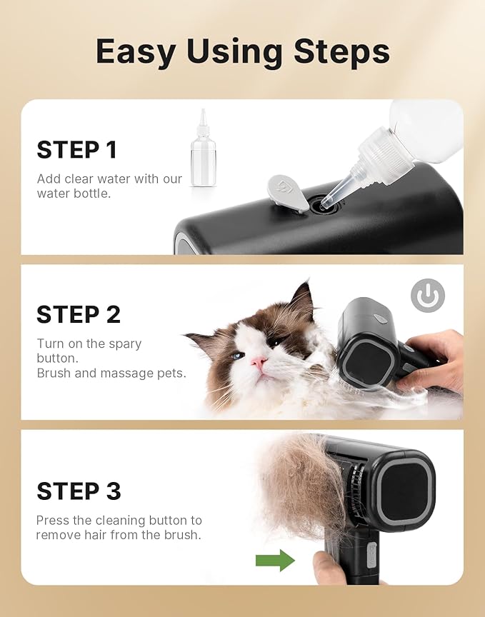 Pet Steam Brush for Indoor Cats & Dogs Grooming, Spray Hair Removal Comb for Massaging, Deshedding & Dander, Water Brush for Long & Short Haired Pets Spritz Defur Comb