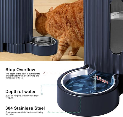 Gardner Pet Gravity Cat Food Feeder and Water Dispenser Stainless Steel Bowls Two-in-One Set Large Capacity Automatic Feeder for Pets Dogs, Puppies, Kittens-(0.8 Gallons x 2)