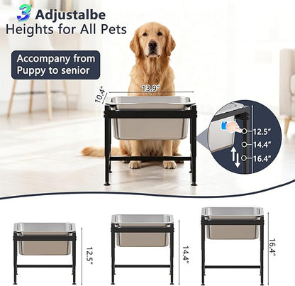 2.5 Gallon Elevated Dog Water Bowl for Large Breeds, 16.4" Height Adjustable Dog Water Bowl Dispenser with Solid Metal Base Eases Joint Strain, Anti-Tip Design and Simple to Clean, Indoor and Outdoor