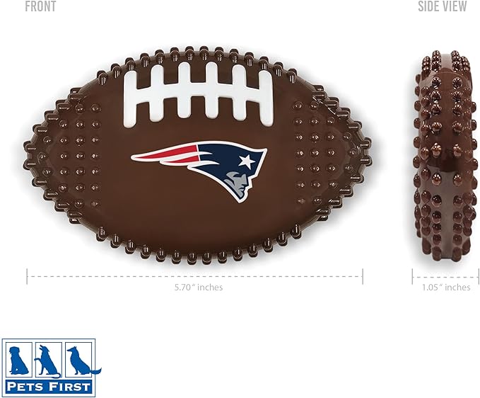 NFL New England Patriots Mega-chew Hard Nylon Bacon-flavored Dog Bone Football Chew Toy Interactive Tasty Fun Dog Chew Toy. Indestructible Strong Durable Chew Toy Tough Pet Toys for Aggressive Chewers