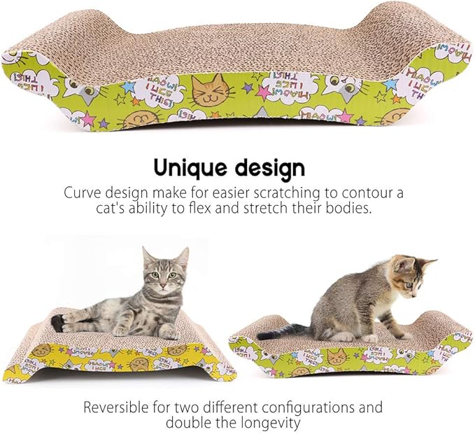 PrimePets Cat Scratcher Lounge 2-Pack, Reversible Wave Cat Scratch Pad for Scratching, Sleeping & Playing, Durable Corrugated Cardboard Cat Bed for Kittens & Small Cats, Includes Catnip