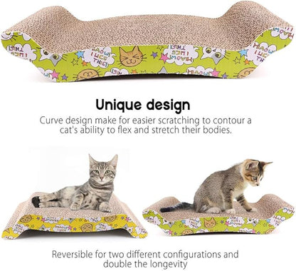 PrimePets Cat Scratcher Lounge 2-Pack, Reversible Wave Cat Scratch Pad for Scratching, Sleeping & Playing, Durable Corrugated Cardboard Cat Bed for Kittens & Small Cats, Includes Catnip