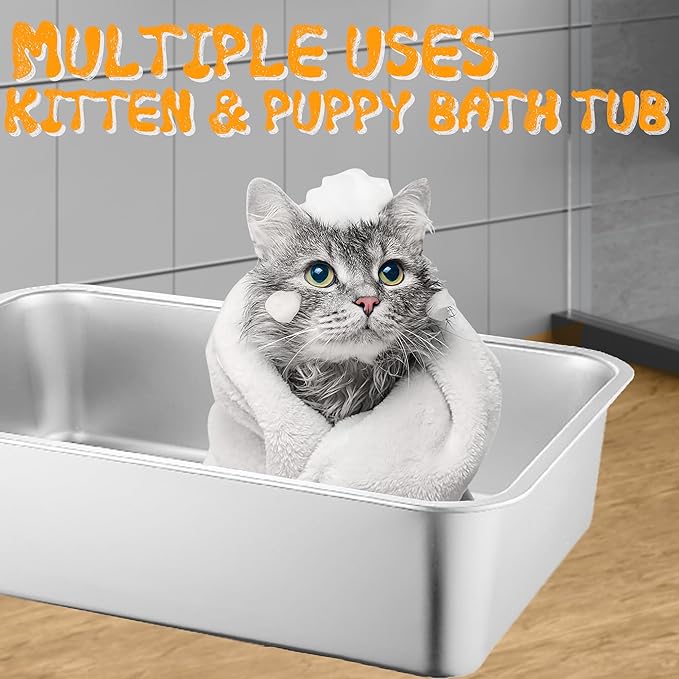 2 Pack Stainless Steel Cat Litter Box, 19.7"×13.8"×6" Metal Litter Pan, Big Litter Box for Multiple Cats, Easy Cleaning