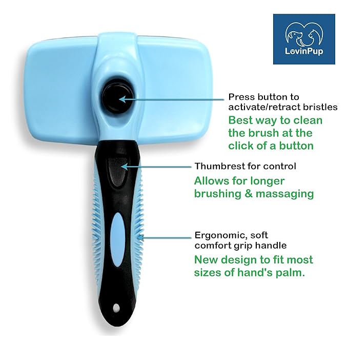 Pet Slicker Brush - Self Cleaning Brush for Dogs & Cats w/Retractable Bristles for All Hair Types - Massaging Pins Remove Tangles & Mats Painlessly - Durable Grooming Tool for Dogs & Cats