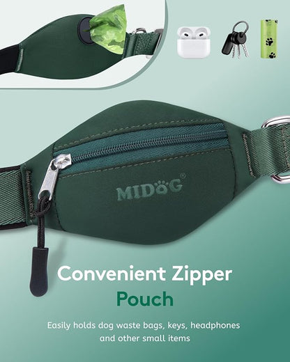 MIDOG Multifunctional Dog Leash Hands Free for Large Dogs - Adjustable Waist Leash with Zipper Pounch& Bungee Cord for Jogging/Running/Walking(4-7FT,Green)
