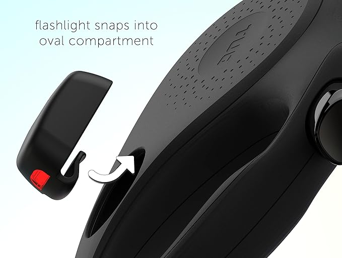 TUG Oval 360° Tangle-Free Retractable Dog Leash | Flashlight Included | Integrated Waste Bag Dispenser Pocket (Medium, Black)