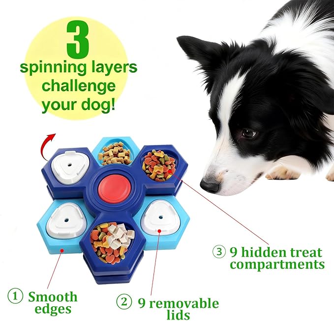 Dog Slow Feeder - Interactive Dog Food Puzzle Toy, Treat Maze Game for Dogs & Cats, Mental Stimulation & Boredom Relief, Adjustable Difficulty Pet Enrichment Toy (Three Layers)