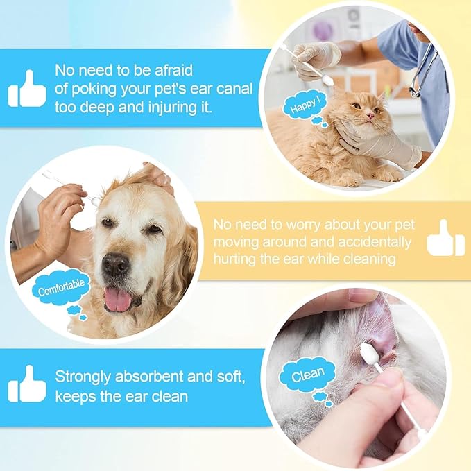 Gourd-Shaped Cotton Tips Designed for Pet Ear Canals – 260pcs Pet Ear Cleaning Swabs for Cats and Dogs – Gentle & Safe, Groomer-Recommended, Great for Home Grooming & Travel
