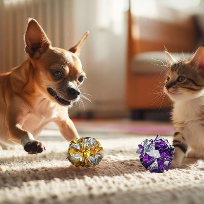 150 Pcs Crinkle Balls Cat Toys, 1.96 Inch Polyester Film Interactive Crinkle Balls, Colorful Chew and Chase Toys, Keep Cats Kittens Fit Active Indoor, Random Color