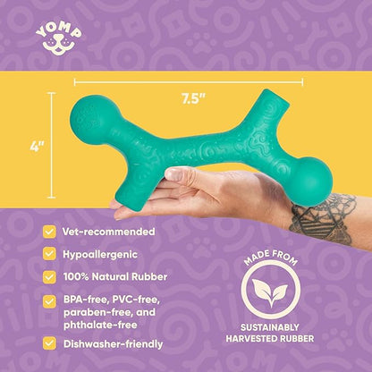 Yomp BallBone MAX: All-Natural Rubber Dog Toy, Nontoxic, Safe for Pet Play, Teal Color, Dishwasher and Freezer Safe for Teething Relief and Easy Clean up