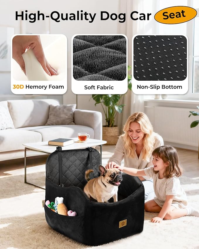 Dog Car Seat for Small/Medium Dogs, Detachable Washable Dog Booster Car Seat Under 35lbs, High-Support Memory Foam,Travel Bed with Storage Pockets