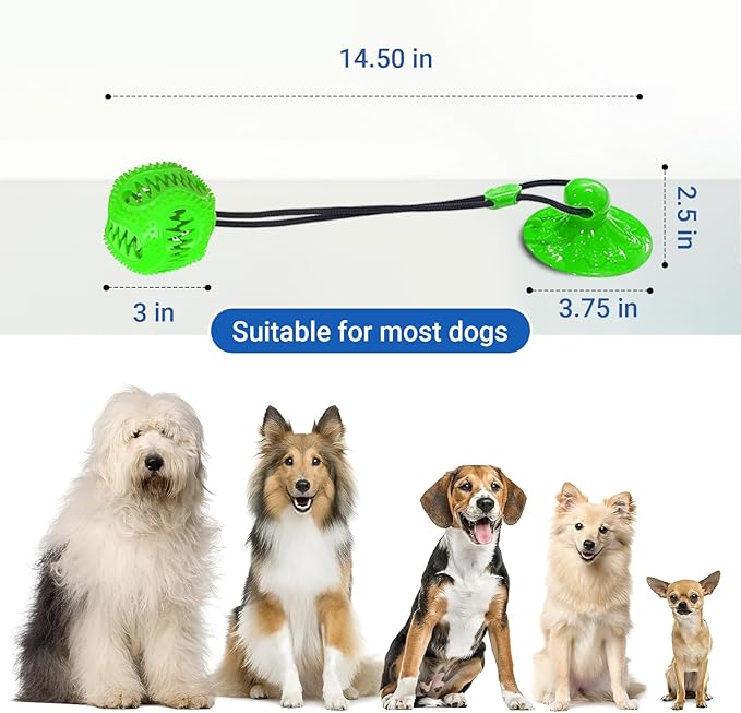 Dog Toys Treat Food Dispensing Ball with Suction Cup for Aggressive Chewer, Tug of War for Pets, Puppy Toys for Teething, Puzzle, Treat Food Dispensing, Pet Chew Tug of War for Medium Dogs (Green)