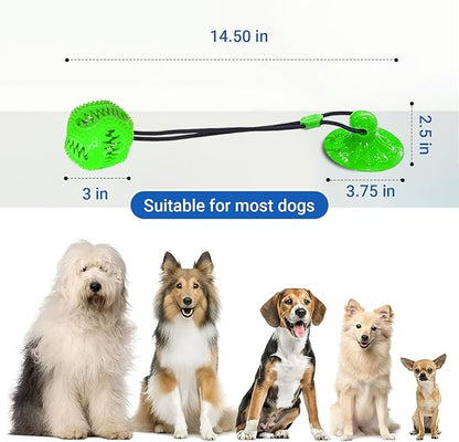 Dog Toys Treat Food Dispensing Ball with Suction Cup for Aggressive Chewer, Tug of War for Pets, Puppy Toys for Teething, Puzzle, Treat Food Dispensing, Pet Chew Tug of War for Medium Dogs (Green)
