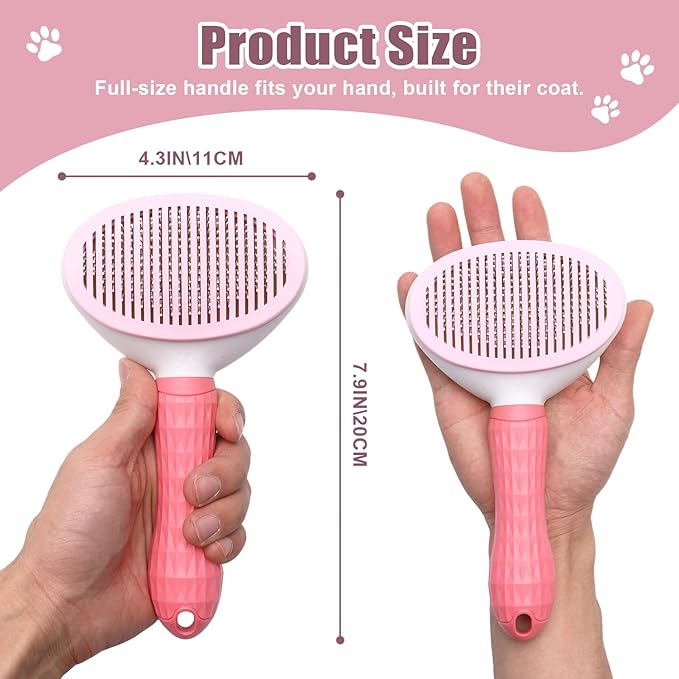 Self Cleaning Slicker Brush, Dog Cat Bunny Pet Grooming Shedding Brush - Easy to Remove Loose Undercoat, Pet Massaging Tool Suitable for Pets with Long or Short Hair (Pink)