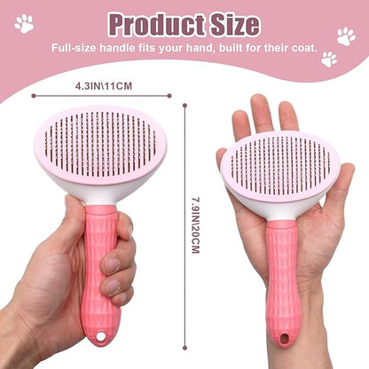 Self Cleaning Slicker Brush, Dog Cat Bunny Pet Grooming Shedding Brush - Easy to Remove Loose Undercoat, Pet Massaging Tool Suitable for Pets with Long or Short Hair (Pink)