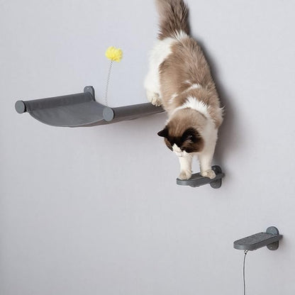 SVD.PET Wall Mounted Cat Hammock with Toy, Easy-to-insall Cat Wall Shelf with Soft Pad on This Premium Kitty Furniture, Modern Design. Easily Supports up to 40 lbs (Easy-Install, Dark Grey)
