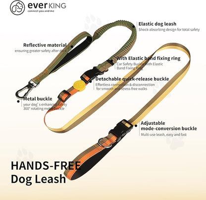 ‌EVERKING 6ft Hands-Free Dog Leash - 6-in-1 Adjustable with 360° Rotating Buckle, Night Reflective & Shock Absorbing for Large/Small Dogs (Up to 120lbs) (Golden)
