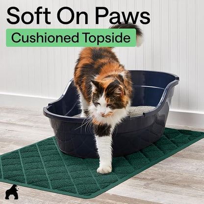 GORILLA GRIP Cat Litter Box Mat, 47x35, Cushioned Coil Mesh Litter Trapping Mats, Scatter Control Supplies for Less Mess, Phthalate Free, Ultra Deep Catch Grooves, Rinse or Vacuum to Clean, Dark Green