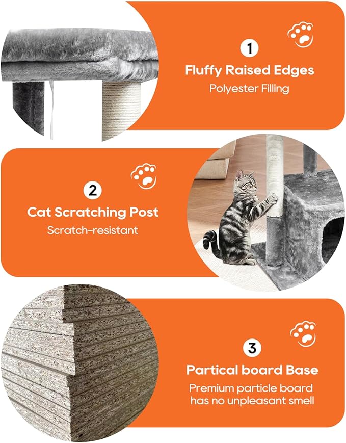 SYANDLVY 27IN Cat Tree for Indoor Cats Large Adult, Modern Activity Tower with Scratching Posts, Condo with Plush Perch, Climbing Stand with Spring Ball for Play, Grey