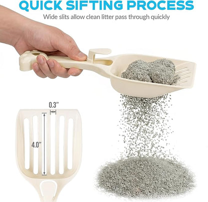Depets Cat Litter Scoop, Litter Scoop with Wide Slats, Kitty Litter Scooper for Pine Pellets, Durable Plastic Litter Sifter Scoop - Designed for Easy Sifting, Milky White