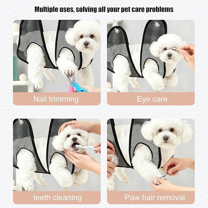 Cat Grooming Hammock, Anti-Scratching Mesh Bag, Dog and Cat Grooming Harness with S-Hook, Adorable Mesh Build, Puppy Kitten Home and Bathroom Tool for Ear Washing Combing Bathing