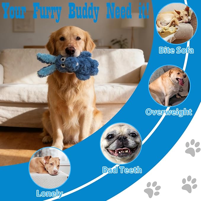 Donkey Squeaky Dog Toys to Keep Them Busy, Stuffed Plush Dog Toy Birthday Gift Crinkle Pet Puppy Tug Toy for Small Medium Large Dogs(Blue)