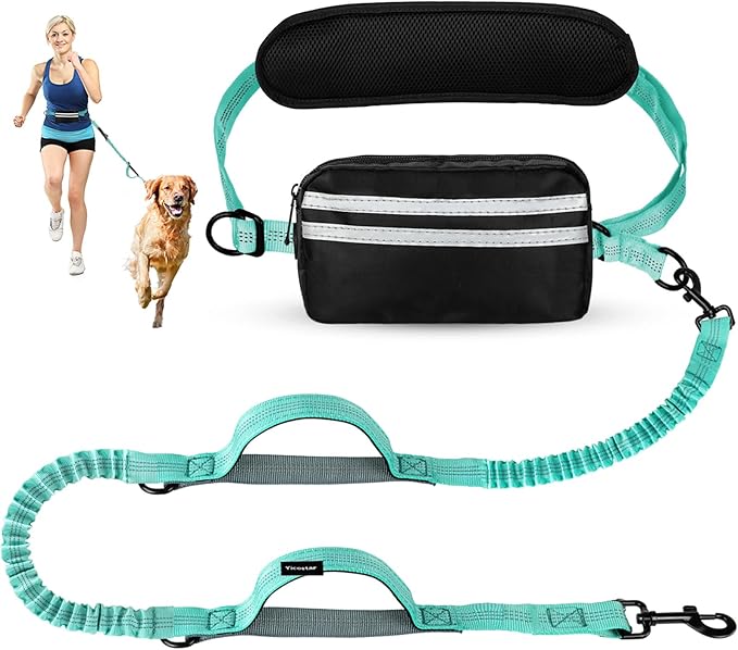 Hands Free Dog Leash, Waist Leash for Dog Walking, Dog Walking Accessories, Retractable Bungee with Double Padded Handles, Green