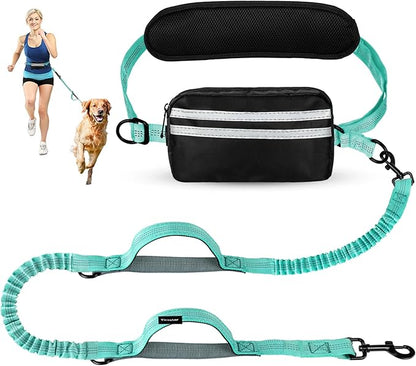 Hands Free Dog Leash, Waist Leash for Dog Walking, Dog Walking Accessories, Retractable Bungee with Double Padded Handles, Green