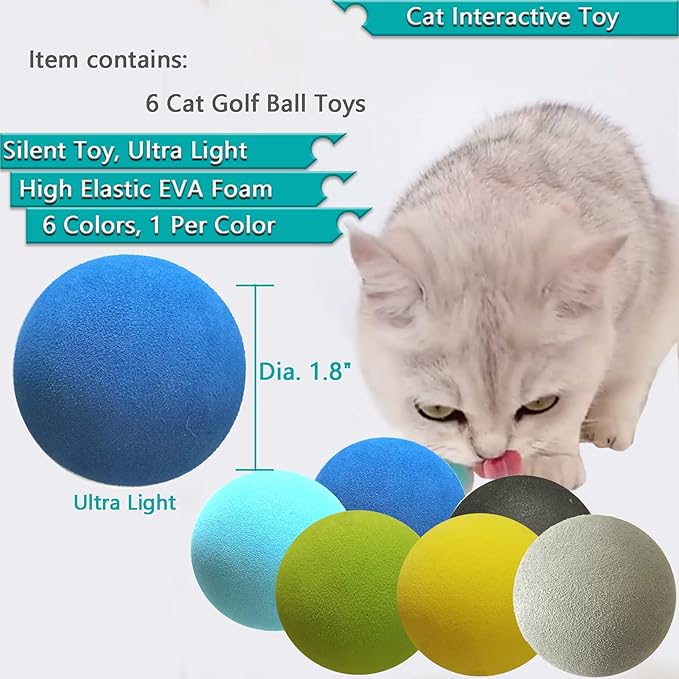 Cat EVA Foam Golf Balls for Small Medium and Large Cats, Interactive Silent Ball Toy, 6 Pack